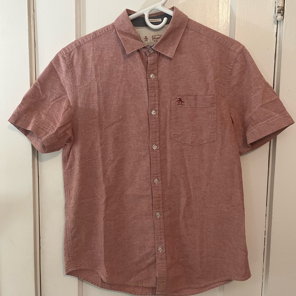 Penguin button down short sleeve shirt, size medium